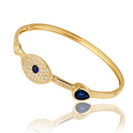 Nieuwe trendy 18K GOUD GOLD BLAUWE Gemstone Evil Ey Schakelbanden Micro Pave CZ Blue Ey Bangle armband voor Valentijnsdag Gift