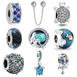 New Trendy 925 Sterling Silver Blue Murano Glass Ocean Mermaid Wine Beads para la joyería que hace el colgante perfecto para el encanto original Pandora Bracelet