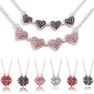 Nouveau alliage à la mode deux en un Double face quatre coeur trèfle collier cristal chanceux herbe collier mode femmes fille clavicule starter G1206