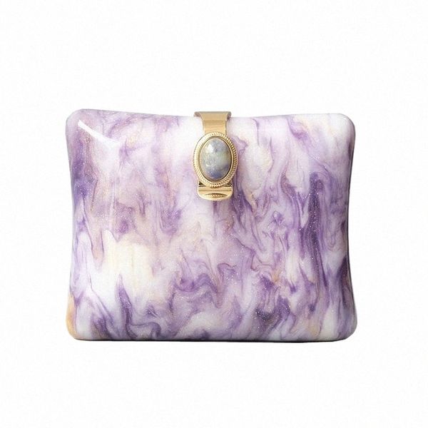 Nouveaux sacs à la mode Fi Femmes Sacs à main Violet Élégant Acrylique Luxe Party Prom Sac de soirée Femme Casual Boîte mignonne Embrayage Bourse C1Ph #