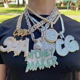 Nueva moda Bling Iced Out chapado en oro completo CZ personalizado letra nombre número colgante collar para hombre Hip Hop Bling joyería regalo