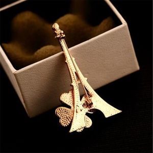 Nouveau Design à la mode Paris tour fleur broche mode femmes exquise 18 carats plaqué or broche décontracté fête cadeau broche bijoux 269e