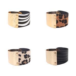 Nouvelle mode à la mode ins designer de luxe zèbre léopard motif animal en cuir réglable en métal bracelet jonc géométrique pour femme