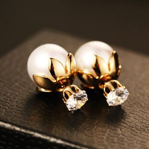 Boucles d'oreilles de styliste de luxe pour femmes, belles feuilles, zircon, diamant, perle, épingle en argent, nouvelle mode