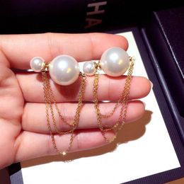 Boucles d'oreilles en chaîne de perles double face pour femmes et filles, nouvelle mode de styliste de luxe, mignonnes et adorables, 3042