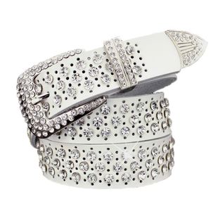 Nouveau créateur de luxe à la mode à la mode Super étincelant en diamant zircon cristal Belle ceinture de cuir pour femme 110cm 3 6ft 267l