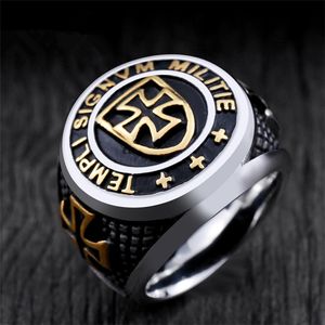 Nieuwe trendy unieke roestvrijstalen tweekleurige tweekleurige vrijmetselaarsring heren Knights Templar Shield Cross Ring Punk Gotische sieraden