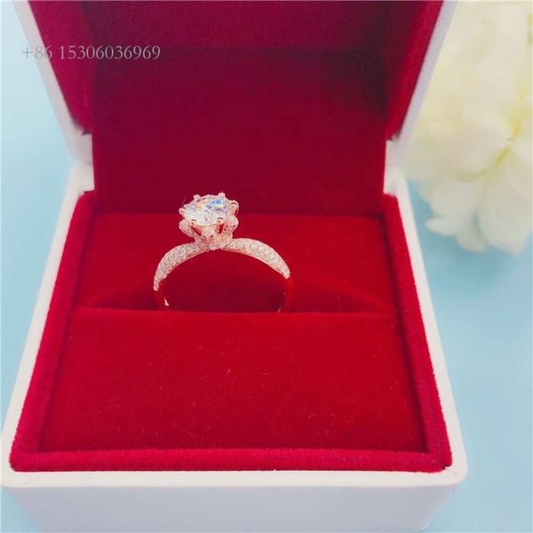 Nueva joyería fina de moda anillo de boda de oro rosa 1ct 6.5 mm VVS MOISSANITE Rings de compromiso