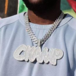 Nueva moda, Baguettes brillantes en colores dorados y plateados, piedra CZ, colgante con letra de nombre personalizado, joyería de hip hop con cadena de cuerda de 3mm y 24 pulgadas 241C