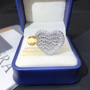 Nieuwe trendy GRA -certificaten passeren diamant tester wit goud vergulde 925 zilveren hiphop vvs1 staguette moissaniet diamanten hartring