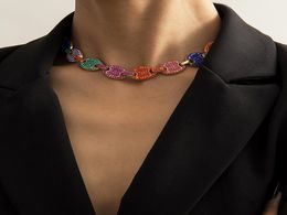 Nouveau tendance ins coloré plein diamant zircone strass joli collier papillon 3d mode femme déclaration collier ras du cou or3835589