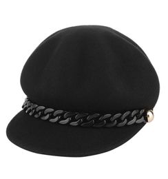 Nouveau à la mode Rivet chaîne béret chapeau femmes casquette gavroche automne hiver chapeaux laine casquette octogonale femme artiste peintre chapeau Boina26132754083324