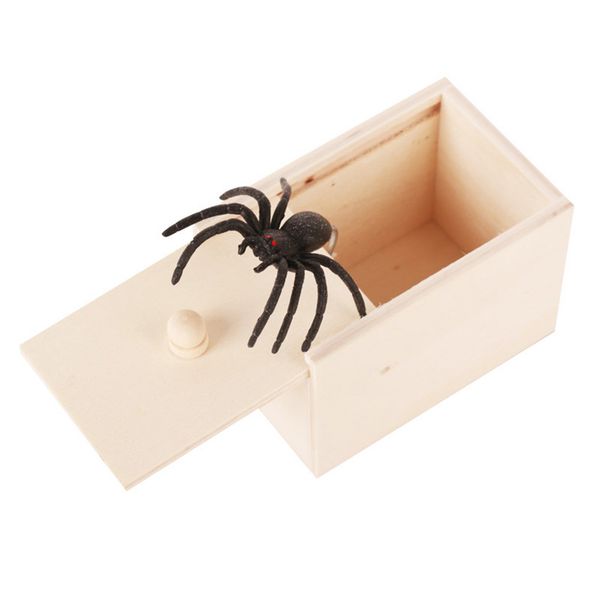 Nouveau astuce Spider Funny Scare Box en bois cachée cachée de qualité Prank Boîte en bois Box amusant jeu Fark Trick Friend Office Toy Gift