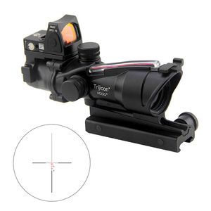 Tactique ACOG Fiber Sight rouge illuminé 4x32 lunette de visée vraie Fiber 4x loupe optique avec RMR point rouge Weaver Mount chasse Airsoft monoculaire