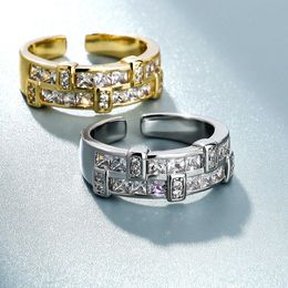 Nieuwe T -vormige open manchetbandringen voor mannen en vrouwen mode openbaar verstelbare vingerring veelzijdige paar ring 14k gouden bruiloft ijsje out kubieke zirconia cz sieraden