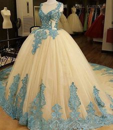 2022 vestido de fiesta de tul vestidos de quinceañera apliques azules dulces 16 vestidos de fiesta de graduación de talla grande hechos a medida QC1522