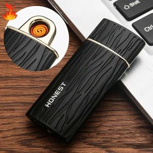 Nieuwe Tungsten Coil Vlamloze Vingerafdruk Aanraaksensor USB Opladen Draagbare Metaal Winddicht Outdoor Camping BBQ Heren Hoge Geschenken