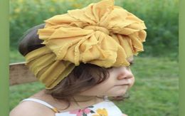 New Turban Fashion Fold Lace Hair Bows Bowband For Kids Headwrap Soft Chiffon Big Bow Elastic Girls Hair Accessoires 1838482