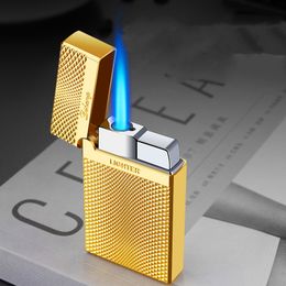 Nuevo encendedor de cigarrillos antorcha con sonido Ping a prueba de viento Jet butano Gas inflado azul llama pipa encendedor Gadgets o hombres fumar regalo