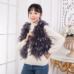 Nieuwe Turkije struisvogel veer vest winter vrouwen kwaliteit bontjassen gebreide vrouwelijke jassen mouwloze trendy dame bovenkleding 211207