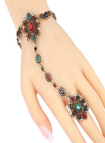 Pulsera Nuevo Turco para mujer, cadena de mano con parte posterior de cristal exquisita antigua, joyería Floral india, pulseras 3613968
