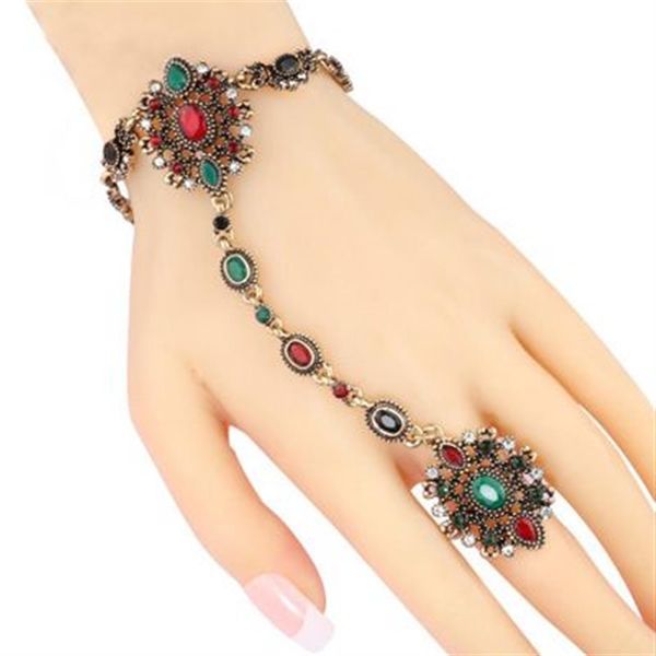 Pulsera Nuevo Turco para mujer, cadena de mano con parte posterior de cristal exquisita antigua, joyería Floral india, pulseras 2781