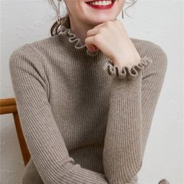 Turtleneck Cashmere Sweater Women Casual Paragraaf Bloemkraag Lange mouw Sweater Solid Color Pullover Sweater 201225