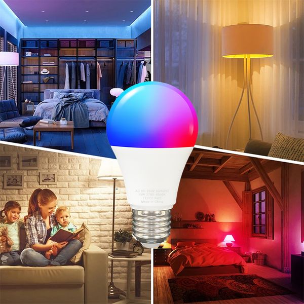Nouveau Tuya 15W E27 / B22 Smart WiFi LED ampoule RGBCW lampe à la lampe Dimmable Dimmable Bulbes avec Alexa Google Home Yandex Alice