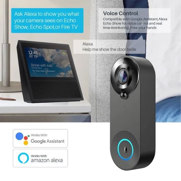 NUEVA CÁMARA DE VIDEO SMART TUYA 1080P Video de videos Wifi Bell Camera de audio de dos vías Funciona con Alexa Echo Show Google Home