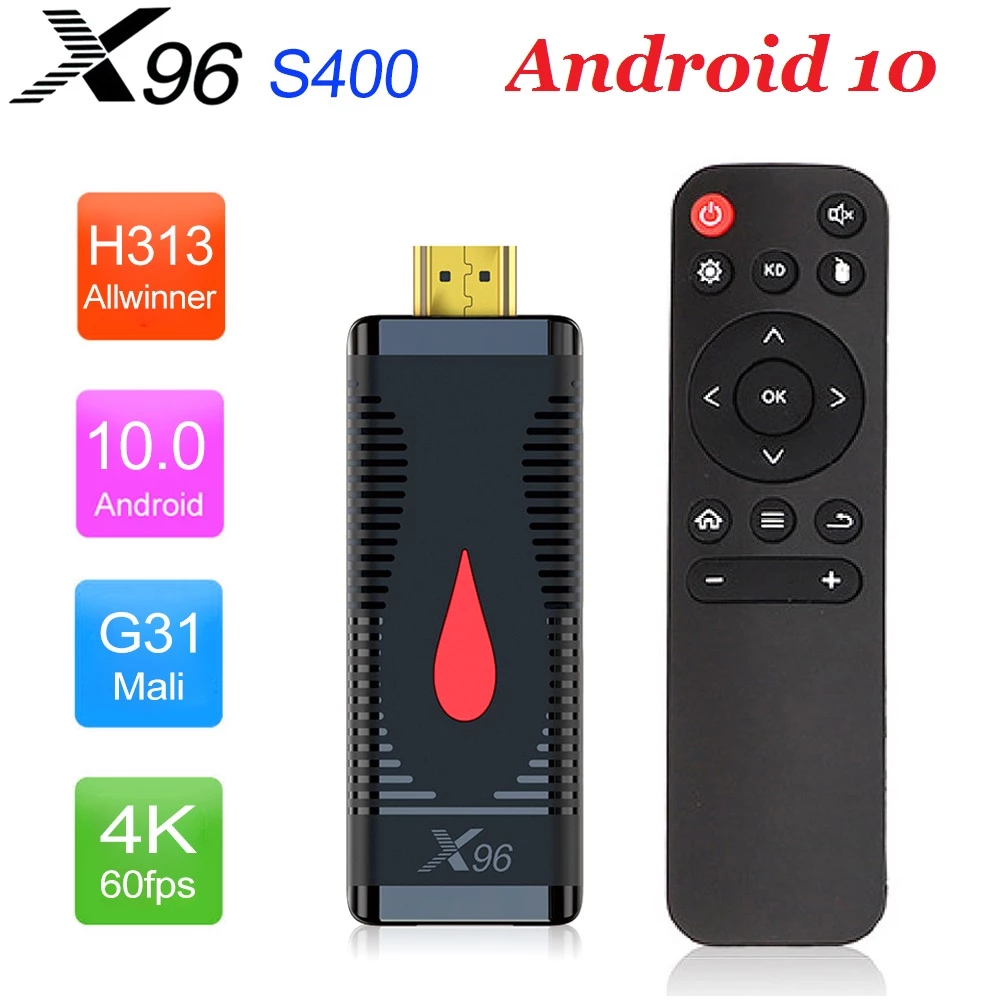 X96 S400 TVStick 4K tv box Allwinner H313 Quad Core Android 10.0 Smart TVBox 2.4G RTL8189 WiFi Set TopBox Media Player LPDDR 32bit