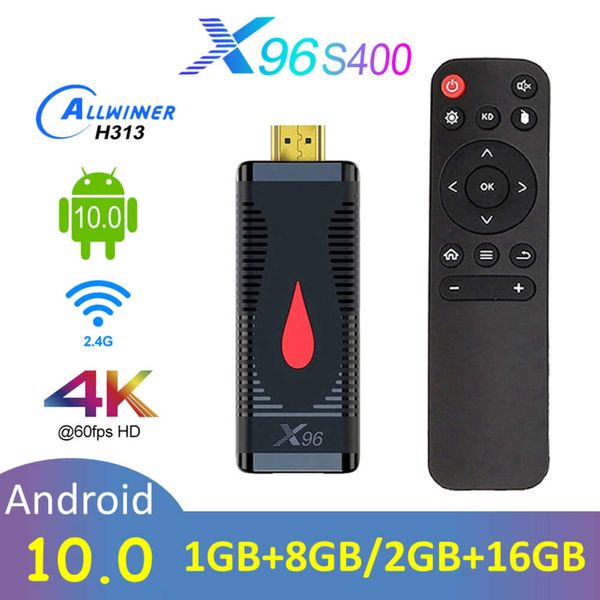 Nouveau TV Stick X96 S400 Allwinner H313 Android 10.0 Smart TV Box pour déplacer 4K 2.4G WiFi lecteur de Streaming multimédia décodeur X96S400