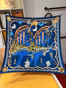 Nieuwe Twill Zijden Sjaal Ontwerpers Dames Twee Paarden Afdrukken Vierkante Sjaals Echarpes Foulards Femme Wrap Bandana Hijab Handmatig Handgerold 90CM Blauw Rood Oranje Wit