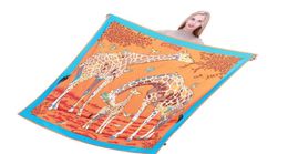 Nuevo bufanda de sarna bufanda de seda jirafa animal impresión cuadrado bufandas de moda envoltura femenina Foulard grande Hijab Shawl Teckerchief 130136001082