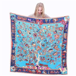 Nouveau Foulard en soie sergé femmes charme arbre de vie imprimé foulards carrés mode Wrap femme Foulard grand Hijab châle Foulard 130 130C268J