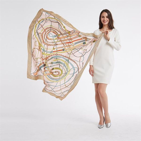 Nouveau Twill Foulard En Soie Femmes Grand ChâleWrap Carré Foulards De Mode Femme Foulard Hijab Coloré Fouet Tête D'impression Wrap 130 130cm209u