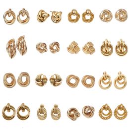 Boucles d'oreilles torsadées en métal pour femmes, couleur or, spirale rotative, anneaux d'oreille inhabituels pour dames, bijoux européens, nouvelle collection