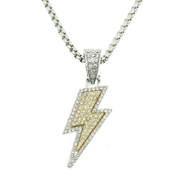 Nouveau Pendentif bicolore plein diamant collier en acier titane longue chaîne de chandail