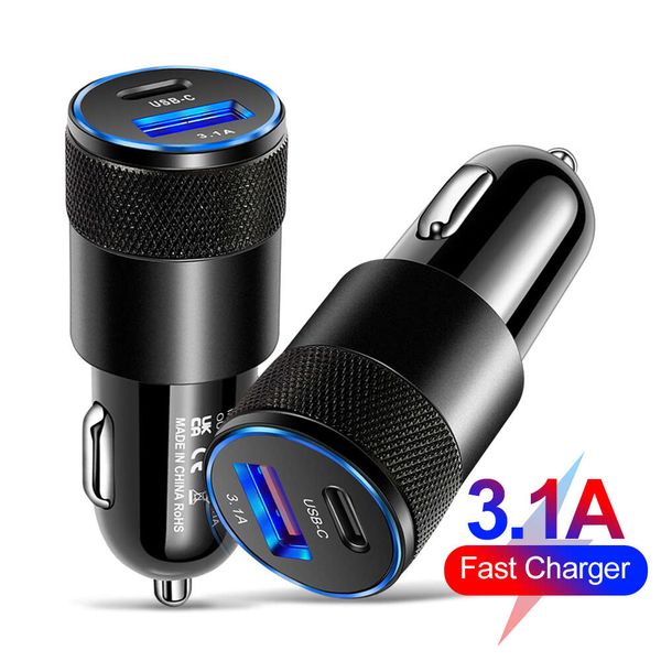 Nouveau Type C USB 2 ports chargeur de voiture chargeur de téléphone 3.1A charge rapide 12 V 15 W adaptateur allume-cigare prise de courant pour iPhone Samsung