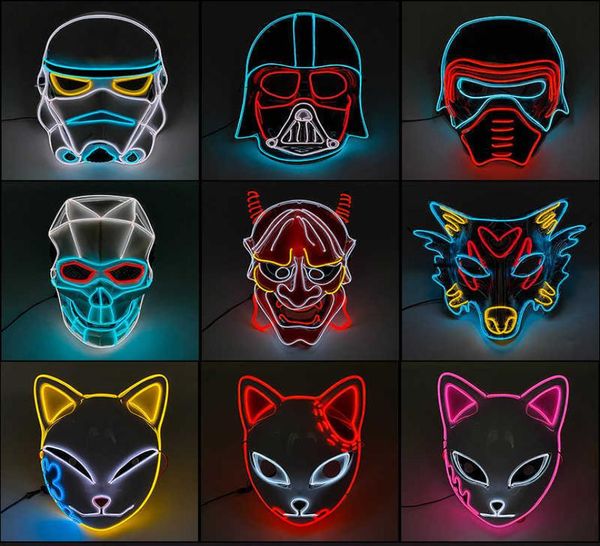 Nouveau Type Halloween Masque LED brillant néon EL fil Costume DJ fête éclairer Masque Cosplay Q08066131759