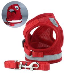 Nieuw type Pet Dog Mesh Harness en Nylon Leash Set met reflecterende band 4 kleuren 5 maten Mmiud