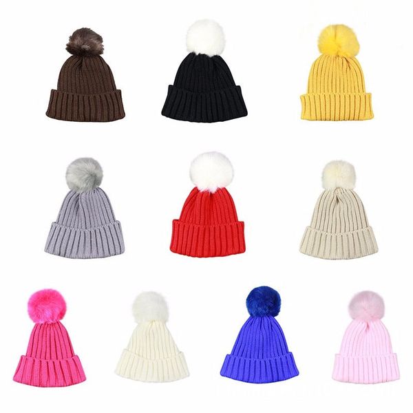 Nuevo tipo de bola de lana gorro de punto para niños y niñas gorro para niños bola de punto acrílico invierno grueso hilo de lana jersey grueso hilo de aguja gorras ba055 E23