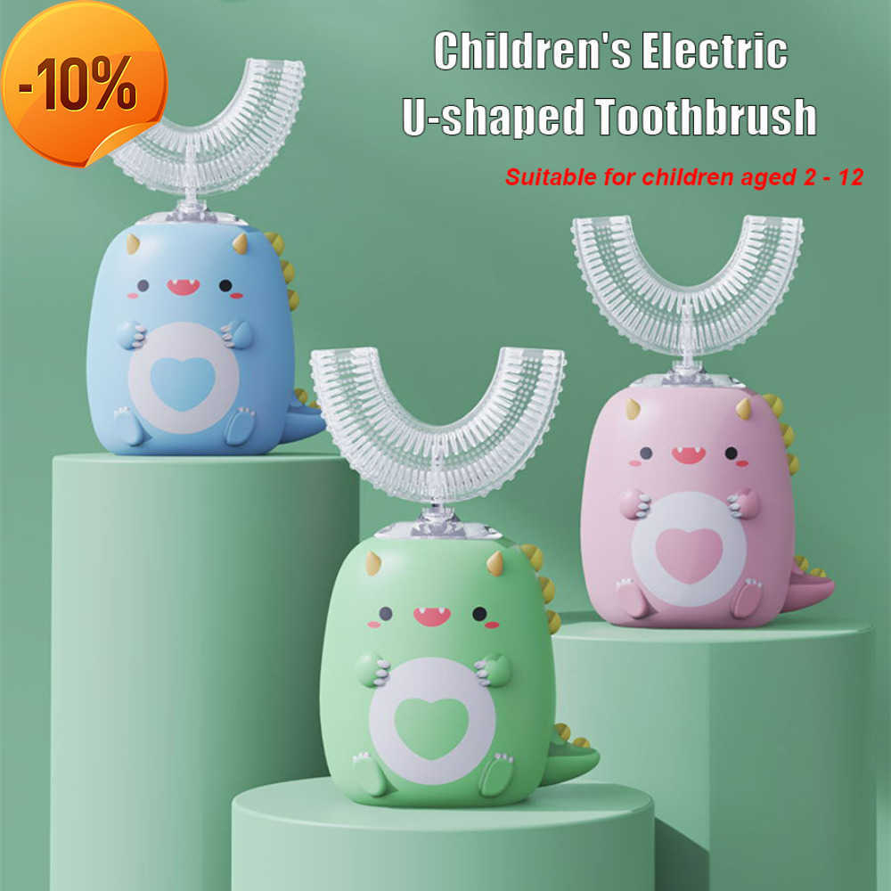 Nuovo spazzolino elettrico per bambini in silicone a forma di U 360 Smart Cartoon Spazzolino per bambini Spazzolino sonico ricaricabile USB automatico