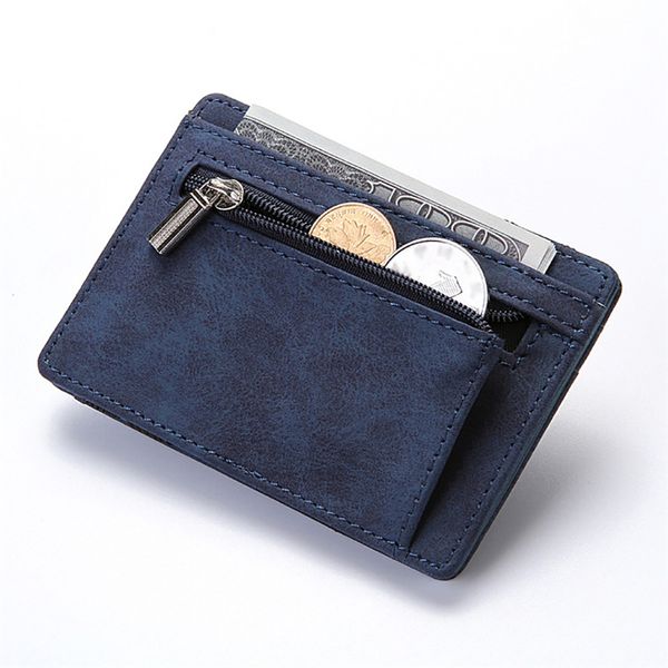 Nouveau Ultra mince hommes mâle en cuir PU Mini petits portefeuilles magiques fermeture éclair porte-monnaie pochette en plastique crédit porte-cartes bancaires