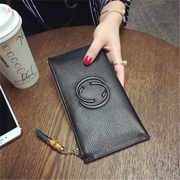 Nouveau portefeuille ultra-mince Long en cuir véritable avec fermeture éclair en peau de vache souple pour femmes grand argent modèle de téléphone portable 7569