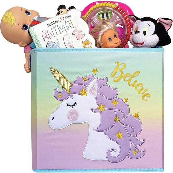 Nouveaux bacs de rangement de licorne pliables boîtes de cubes pliantes pour étagères boîte de rangement décorative enfants jouets organisateur arc-en-ciel conteneur 210315