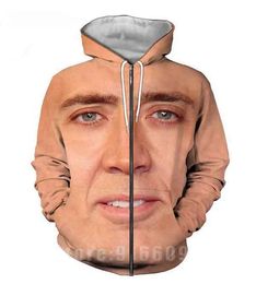 Nuevo UNION JACK 3D Mujeres Chándal Pullover Harajuku Cremallera Más nuevo Nicolas Cage Cara Loco Divertido Stare Zip Sudaderas con capucha Sudadera con capucha Imprimir Sudadera de hombre