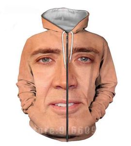 Nouveau UNION JACK 3D Femmes Survêtement Pull Harajuku Zipper Date Nicolas Cage Visage Fou Drôle Stare Zip Hoodies Sweat À Capuche Imprimer Hommes Sweat