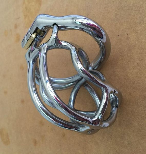 Nouveau design unique de 55 mm de longueur en acier inoxydable Super petit dispositif de chasteté masculine 21quot Cage à coq à courbe courte pour hommes BDSM Sex To8079185