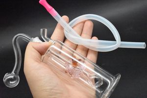 Nieuwe unieke ontwerp Mini Bong Glas Waterleidingen Multicolor Recycler Oliereiland met slang en Pot Bowl Famale Joint 10mm 2pcs