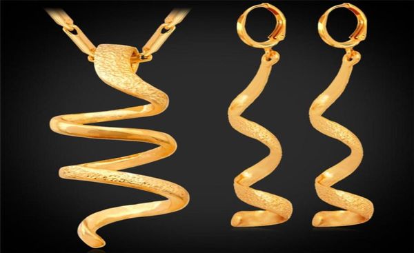 Nuevos conjuntos de collar de hélice únicos para mujer, regalo de 039s, collar chapado en oro de 18 quilates, pendientes, conjuntos de joyería de moda YS41897942072947843